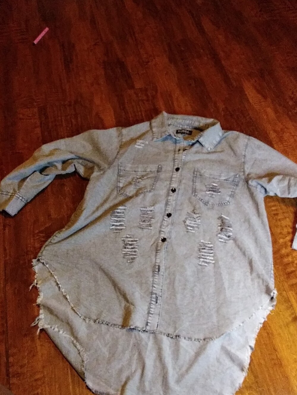 Distressed Light Grey Denim Shirt